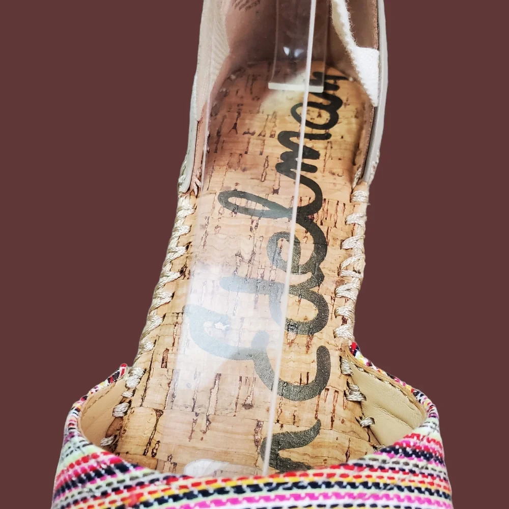 Sam Edelman Patsy Woven Multicolor Ankle Tie Wedge Espadrille Shoes Size 7